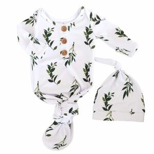 Caden Lane Olive Leaf Knotted Gown and Hat - NWOT - 0-3 months